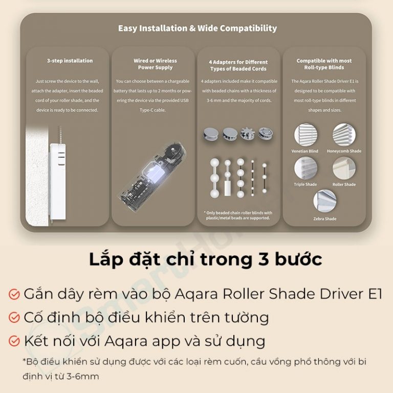 Bộ điều khiển rèm cuốn Aqara Roller Shade Driver E1